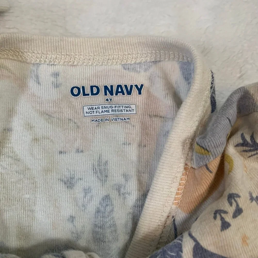5/$25 Old Navy Kids Dinosaur Print Footed Pajamas 4T Beige Two‎ Way Zip Sleeper